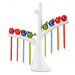 [pi:p] Hors d'oeuvres forks with tree cotton white-transparent  azure blue/olive green/orange/red