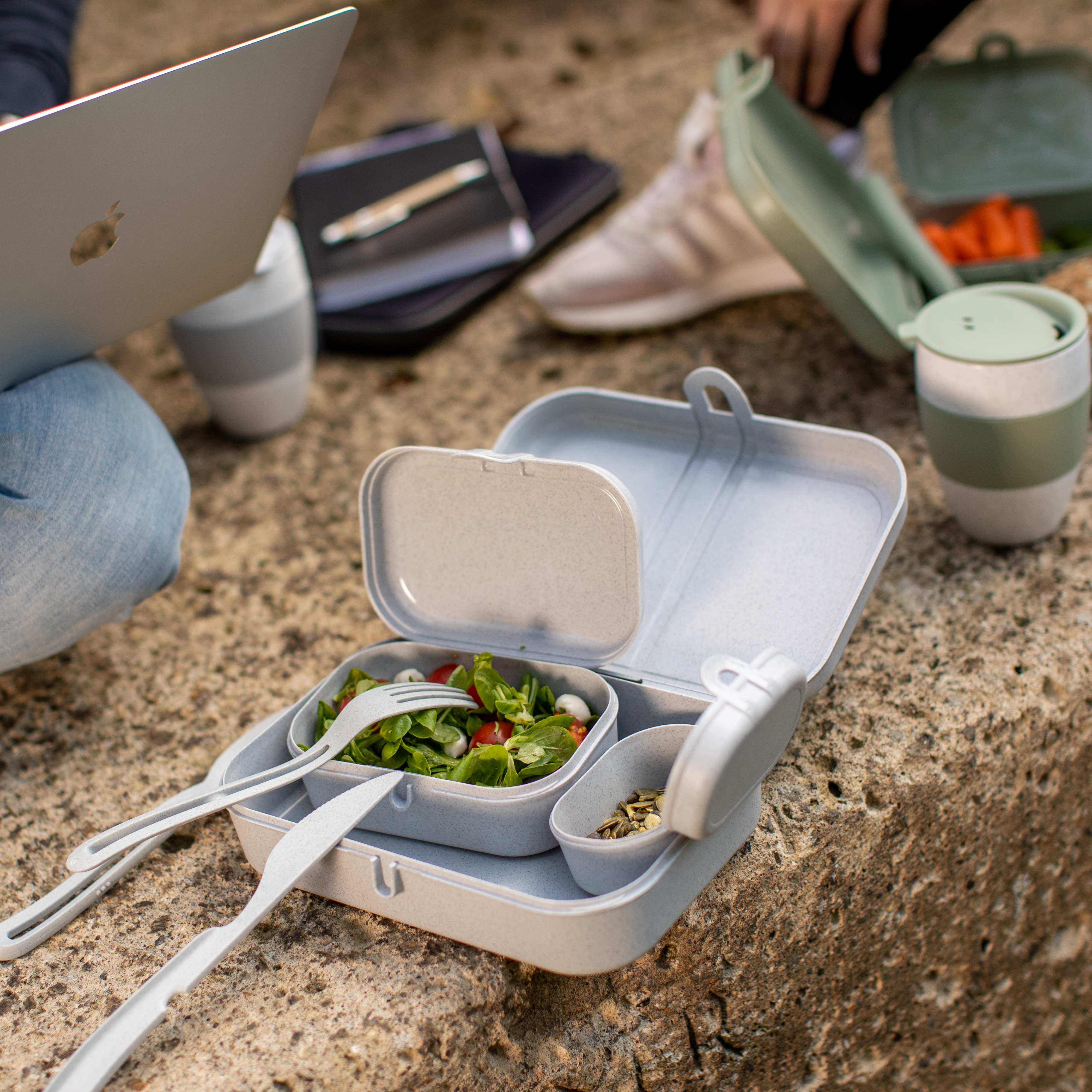 Koziol - Pascal Ready Lunchbox Set with Klikk Cutlery, Nature Leaf Green
